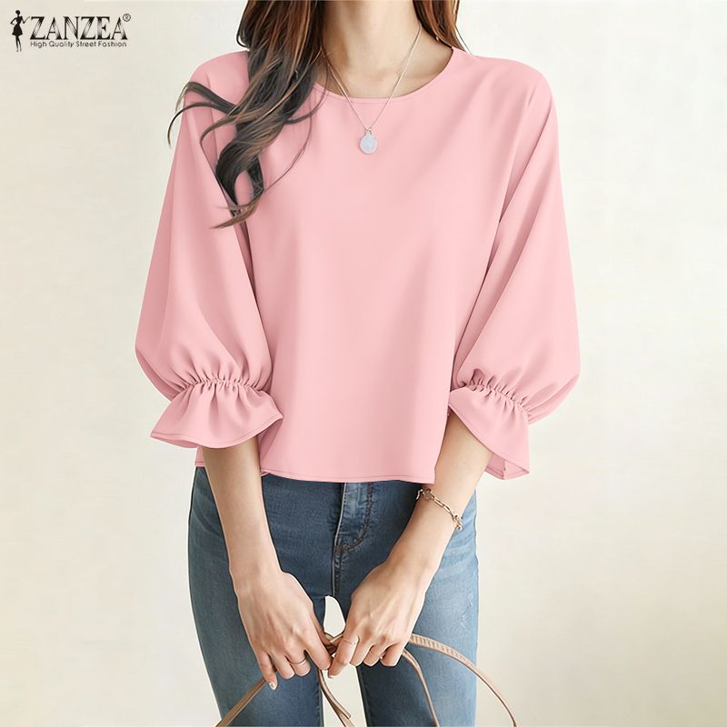 Summer De Clothing - ZANZEA Kadın Minimalist 3/4 Puf Kollu