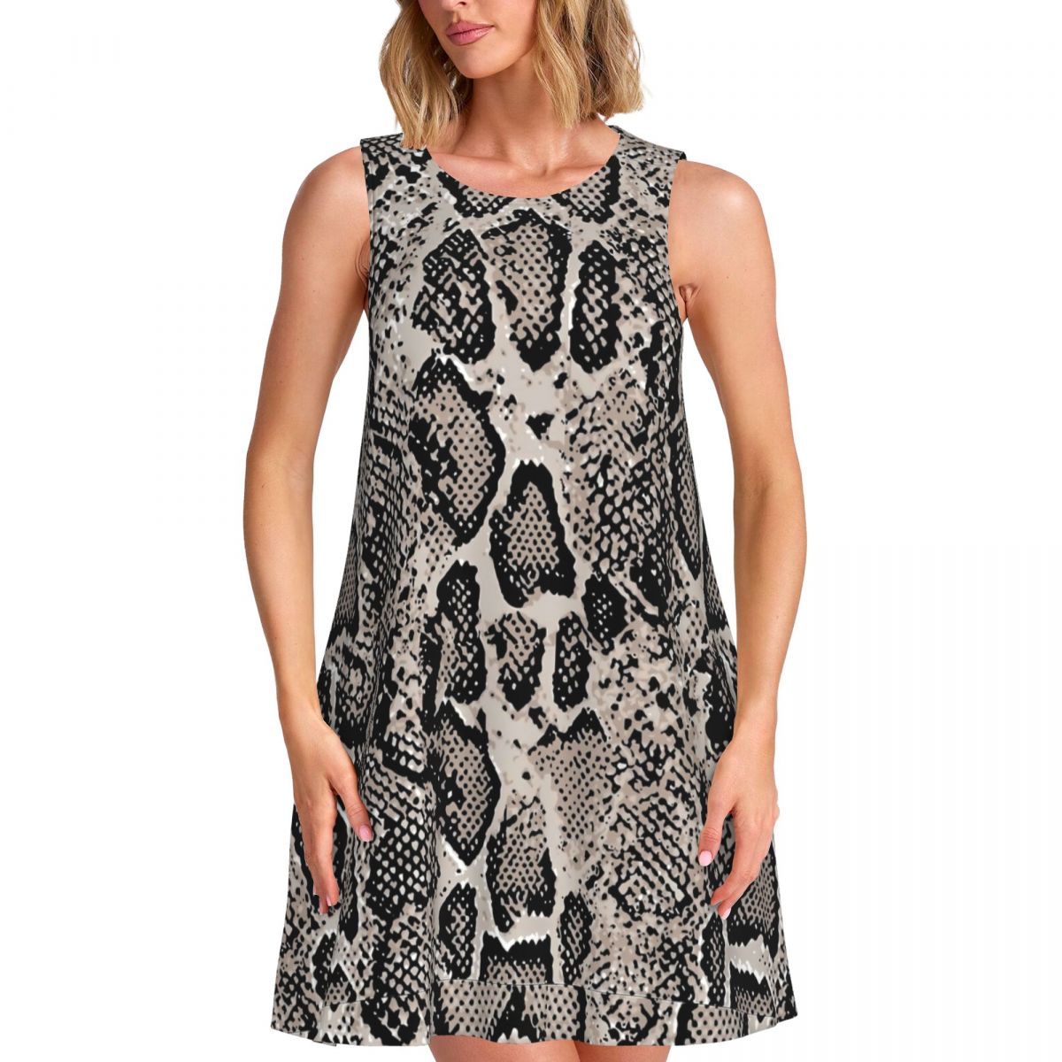 Summer Clothing Ideas For Women - Piton Derisi Desenli Kolsuz Elbise Retro