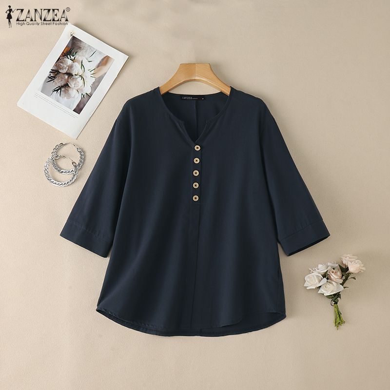 Summer De Clothing - Kadın Günlük Pamuklu Keten Bluzlar V