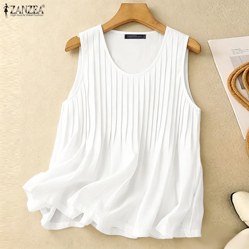 Summer Clothing Holiday - ZANZEA Kadın Yazlık Pintuck Kolsuz Bluz