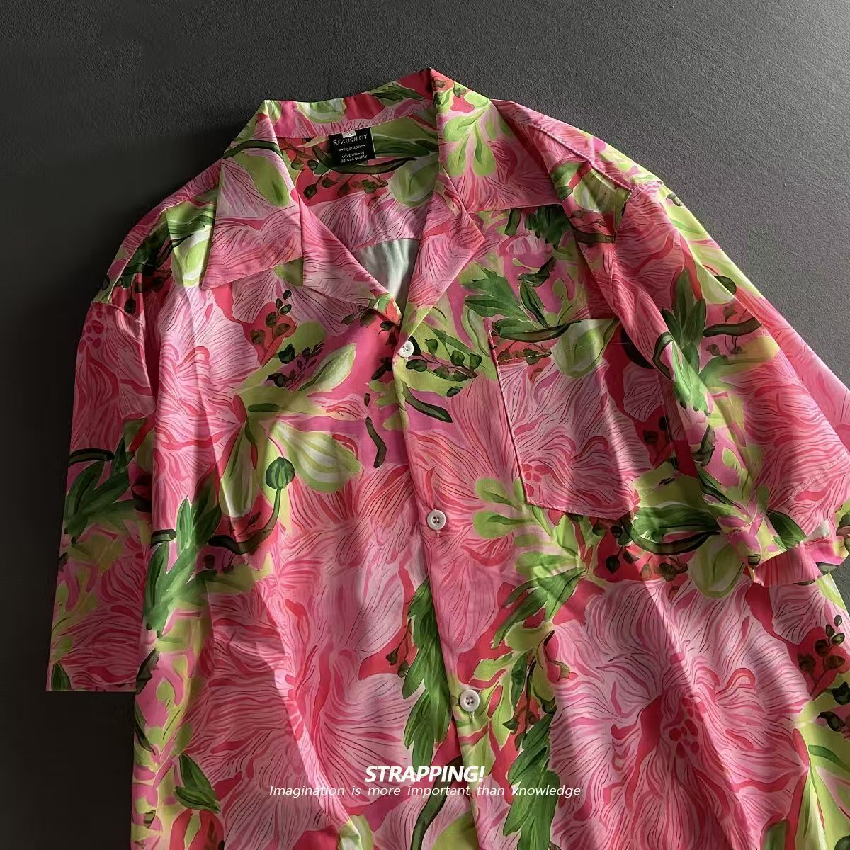 Summer Clothing Men 2025 - Pembe Graffiti Çiçek Küba Yaka Hawaii