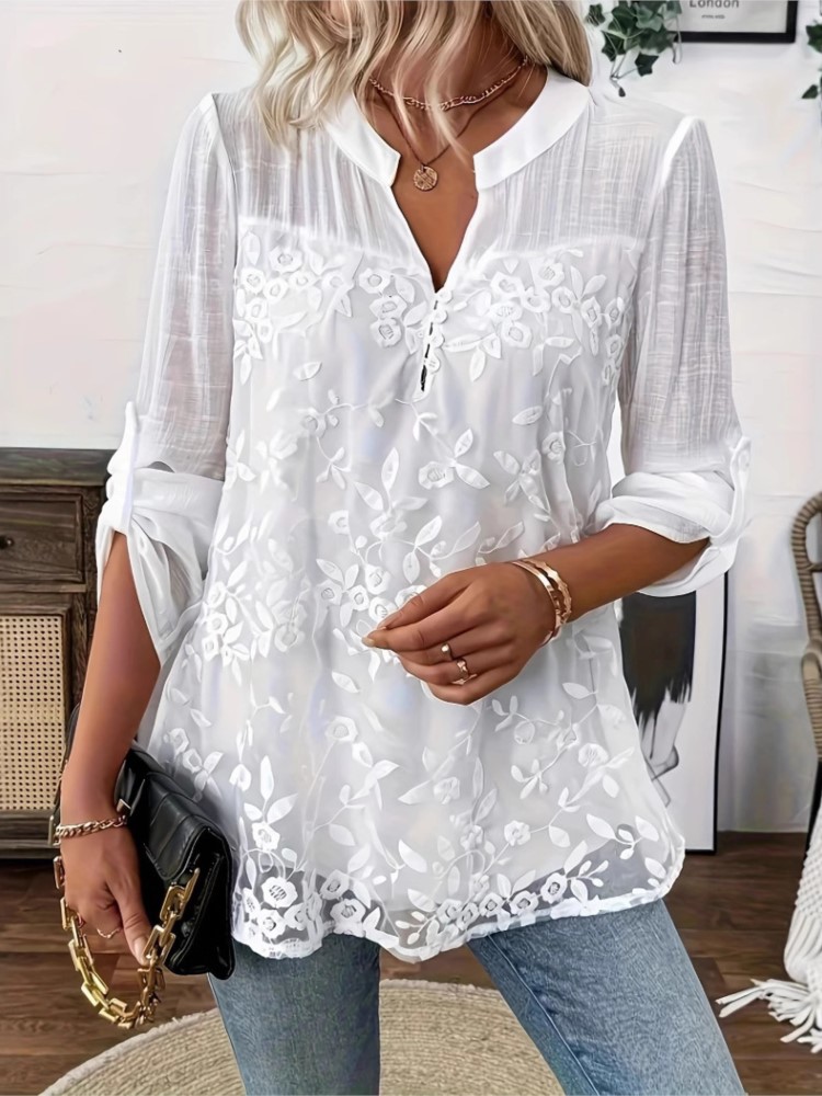 Summer Clothing Holiday - Moda Beyaz Dantel Gömlek Üst Kadınlar