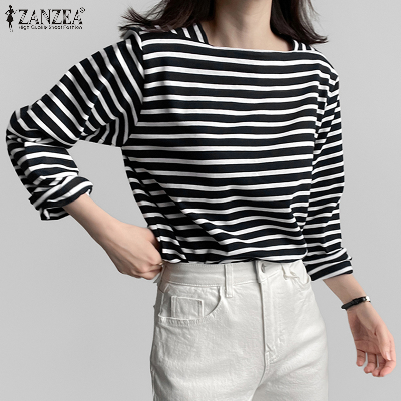 Summer De Clothing - ZANZEA Kadın Günlük Çizgili Bluzlar Bahar