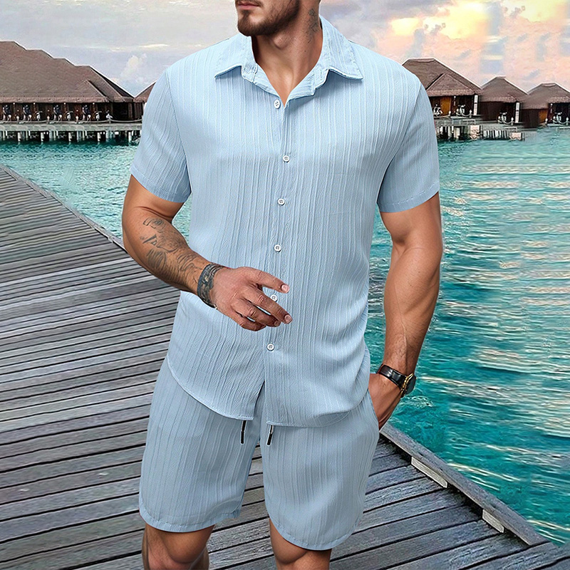 Summer Clothing Men - 2026 Yeni Erkek Dikey Kırışık Yaka
