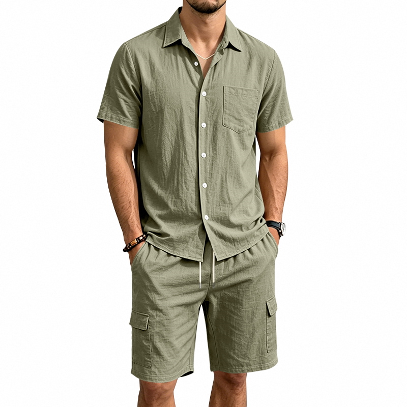 Summer Clothing Men - Erkekler Yazlık Amerikan Keten İki Parçalı