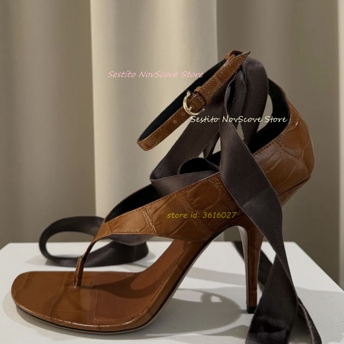 Summer Clothing Items - Kahverengi Açık Burun Bağcıklı Sandalet Parmak