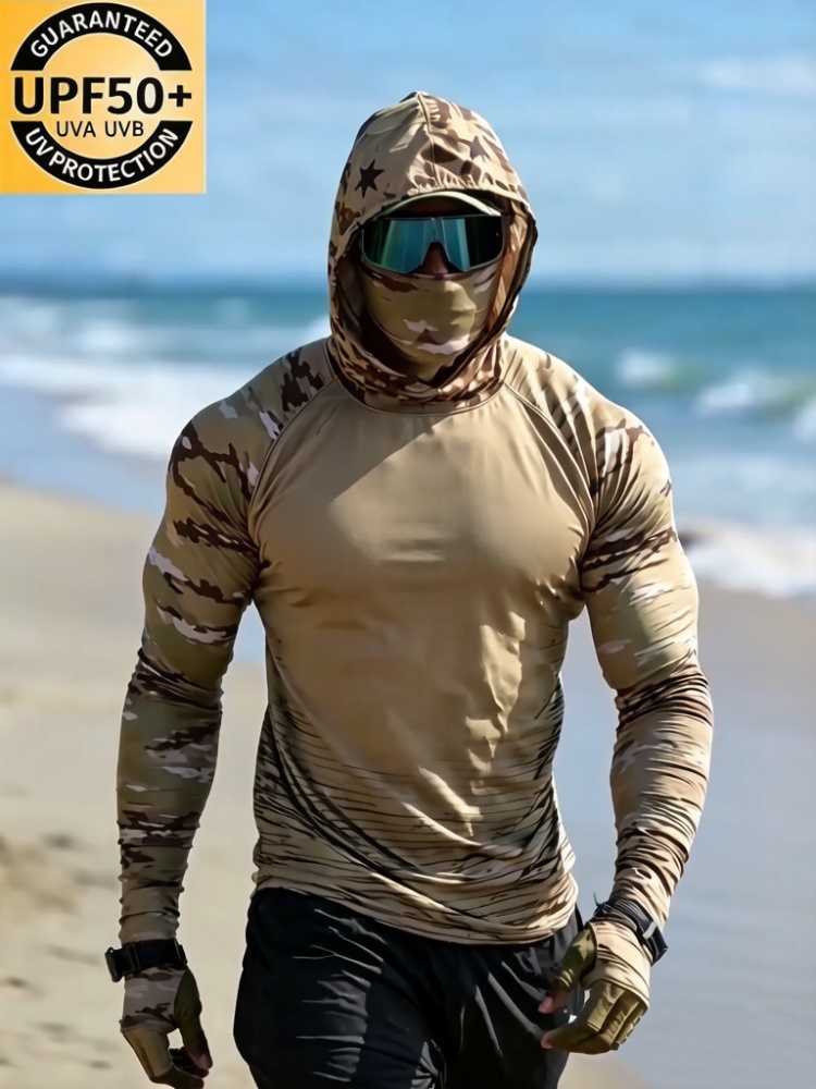 Summer Uv Clothing - Erkekler Taktik Kamuflaj Baskılı Güneş Koruyucu