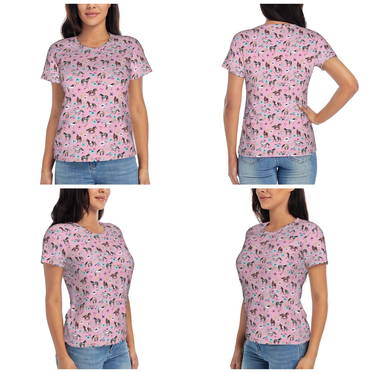 Pembe Üzerinde Atlar Ve Çiçekl - Summer Equestrian Clothing incelemesi ve fiyatı