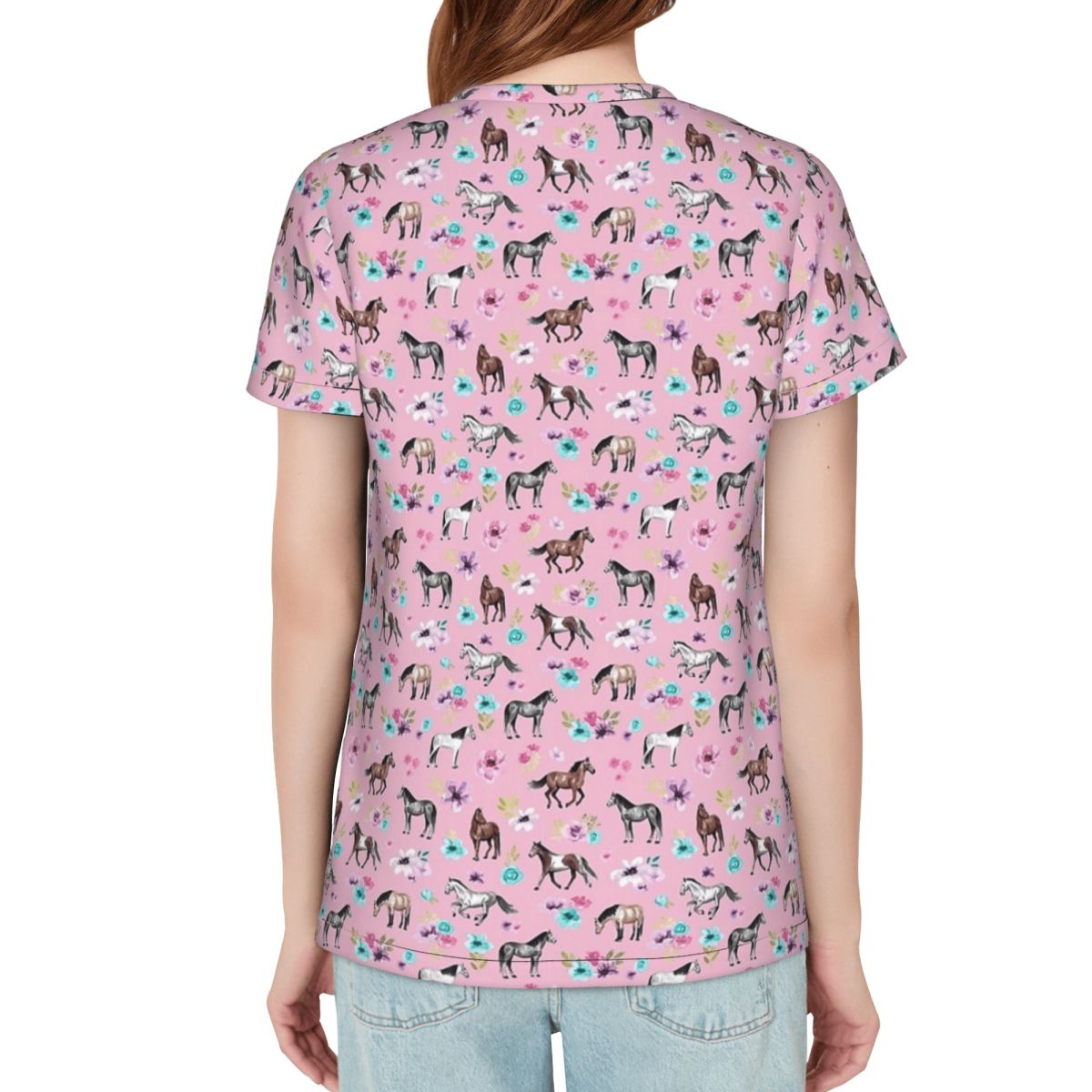 Pembe Üzerinde Atlar Ve Çiçekl - Summer Equestrian Clothing incelemesi ve fiyatı