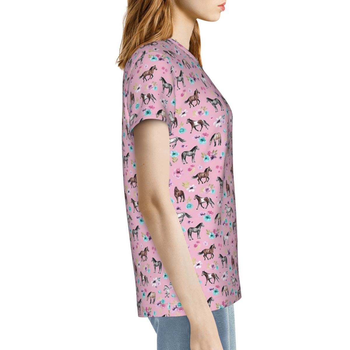 Pembe Üzerinde Atlar Ve Çiçekl - Summer Equestrian Clothing incelemesi ve fiyatı