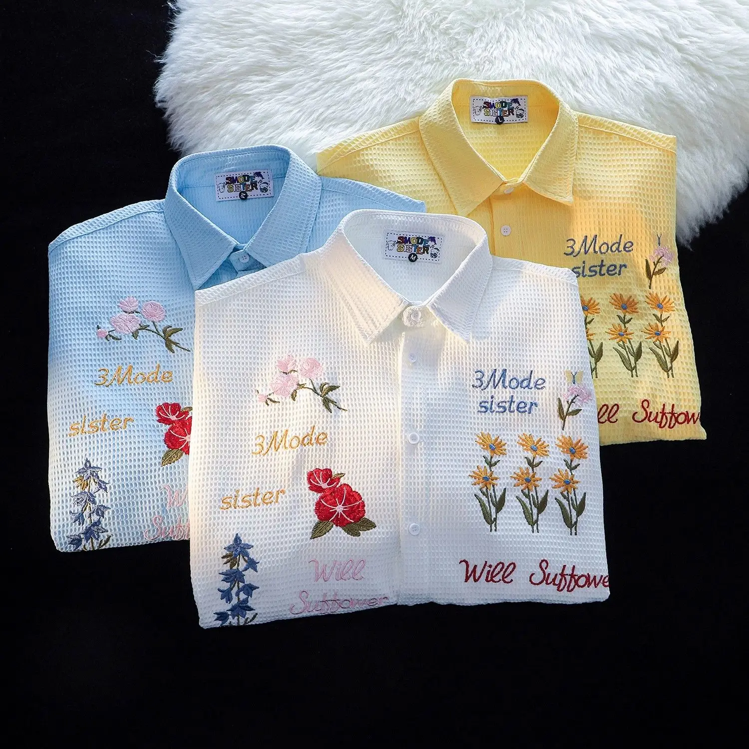Waffle Çiçek Nakış Gömlek Kadı - Summer Clothing Holiday incelemesi ve fiyatı
