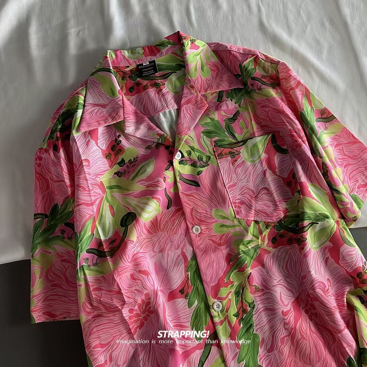 Pembe Graffiti Çiçek Küba Yaka - Summer Clothing Men 2025 incelemesi ve fiyatı