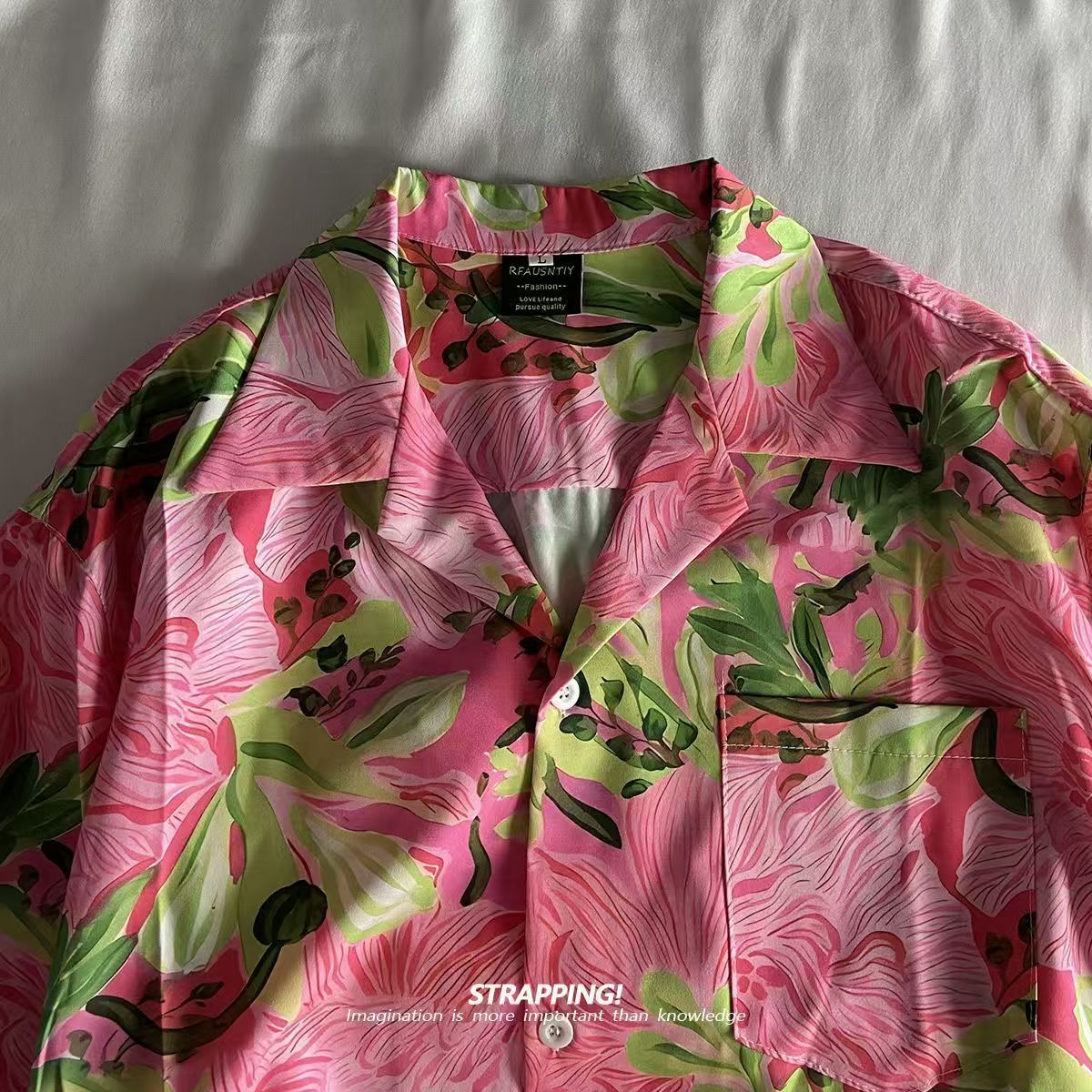 Pembe Graffiti Çiçek Küba Yaka - Summer Clothing Men 2025 incelemesi ve fiyatı