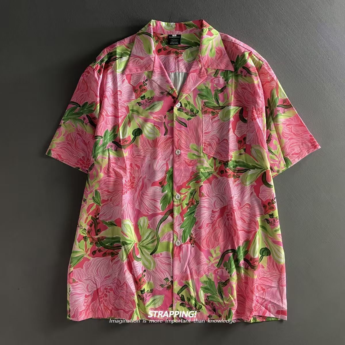 Pembe Graffiti Çiçek Küba Yaka - Summer Clothing Men 2025 incelemesi ve fiyatı