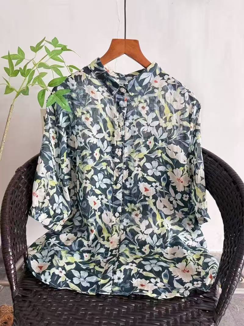 2026 Saf Rami Baskılı Gömlek K - Japan Summer Clothing Women incelemesi ve fiyatı