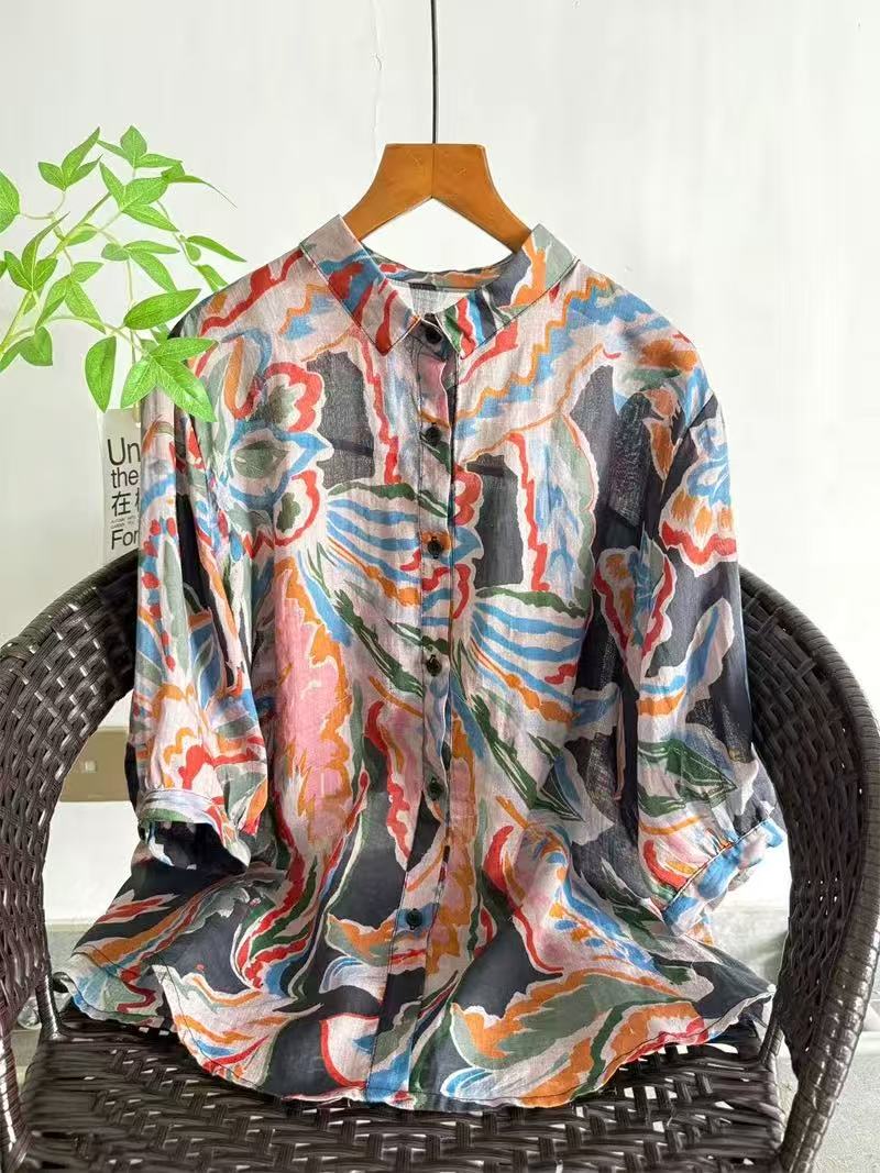 2026 Saf Rami Baskılı Gömlek K - Japan Summer Clothing Women incelemesi ve fiyatı
